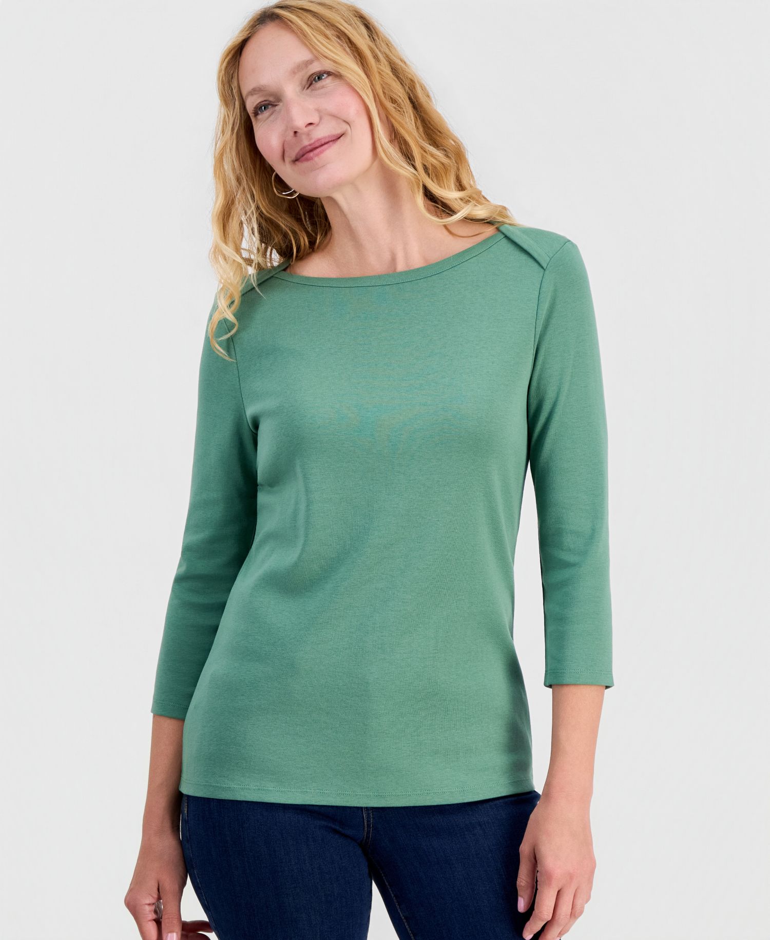 Plus Size 3/4 Sleeve Boat-Neck Top