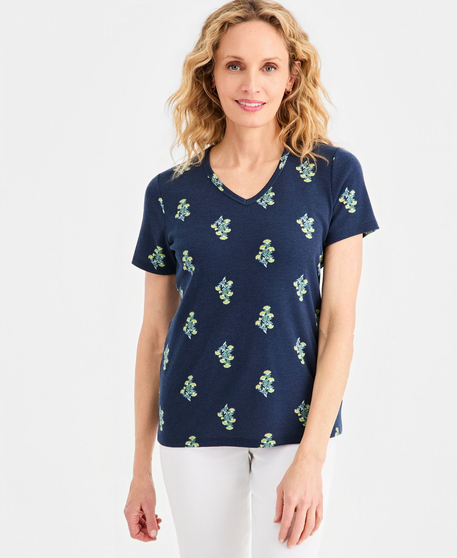 Petite V-Neck Floral T-Shirt
