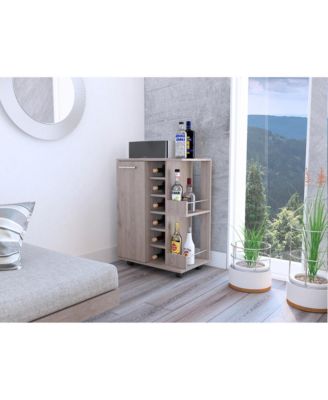 Bar Cart with 1 Cabinet, 1 Shelf with Casters Oak Finish