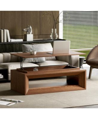 43.3'' Adjustable Lift Top Coffee Table, Rectangular Living Room Center Table with Hidden Storage and Solid Wood Veneer Finish for Office
