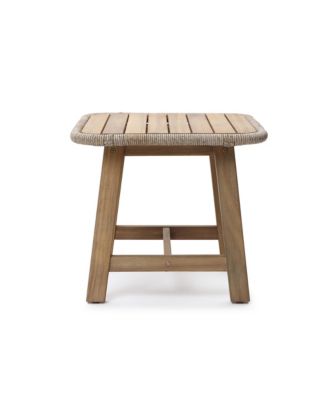  Outdoor Side Table, Acacia Wood Patio End Table with Woven Wicker Trim, Small Outdoor Accent Tables for Patio, Balcony, Garden