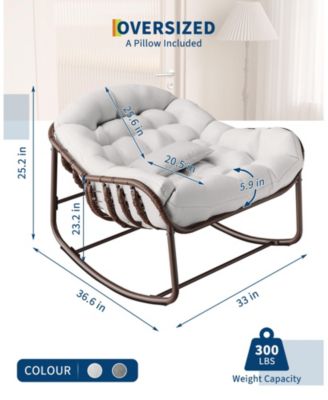 Rocking Egg Chair with Extra-Thick Cushions, Heavy-Duty 450 lb Capacity Steel Frame and Hand-Woven PE Wicker for Indoor Outdoor