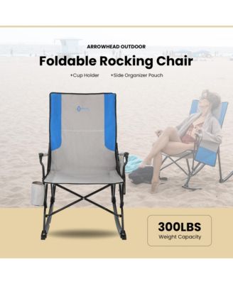 2-Pack Foldable Rocking Camp Chair, XL Cup Holder, Side Pocket, Space-Saving Folding, Swinging Rocker, Camping, Fishing, Patio, Blue