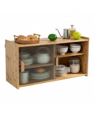 Small Kitchen Pantry Cabinet Wall Sideboard Glass Doors Storage Food Living Dining Bedroom