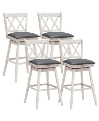 Set of 4 Barstools Swivel Bar Height Chairs with Rubber Wood Legs