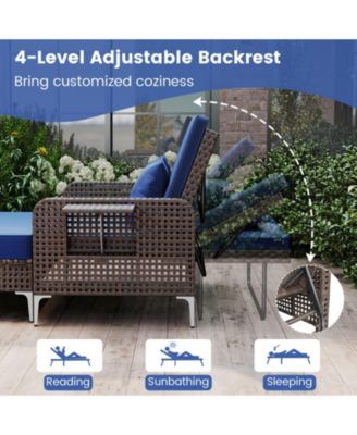 2 Piece Patio Rattan Daybed Wicker Loveseat and Ottoman with Adjustable Backrest