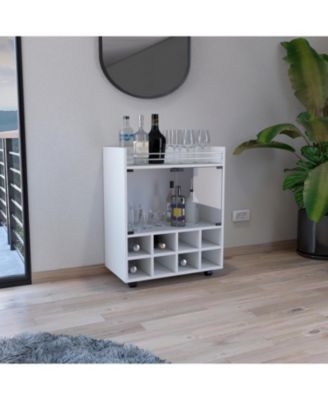 Bar Cart with 8-Bottle Rack, Double Glass Door Cabinet and Aluminum Top