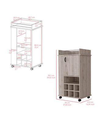 Reese Light Bar Cart with Casters, 6 Wine Cubbies and Single Door Cabinet, Rolling Serving Cart for Home Bar