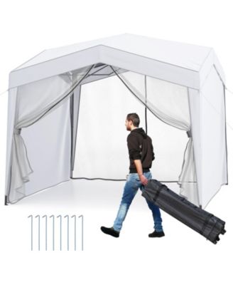 10 x 10 ft Pop-Up Canopy Tent with 4 Sidewalls, Mesh Netting and Wheeled Bag