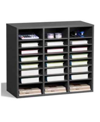 24-Compartment Wood Literature Organizer with Adjustable Shelves, 29.0 x 12.0 x 24.4 in