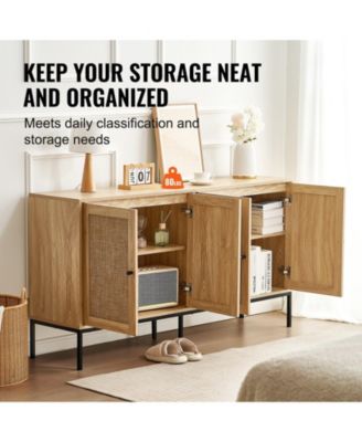 Rattan Cabinet, Rattan Storage Cabinet with 4 Magnetic Doors and Adjustable Shelves, Sideboard Buffet Cabinet for Hallway, Entryway, Living Room