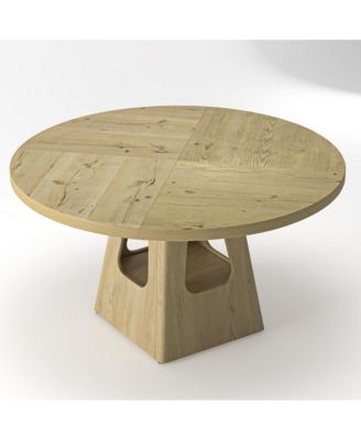 47" Round Dining Table for 4-6, Farmhouse Kitchen Table with Wooden Tabletop and Storage Base for Living Room, Dining Room