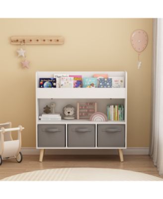 Kids Bookshelf with 3 Fabric Storage Bins, Modern Children's Bookcase with Storage for Toys and Books, for Playroom and Bedroom