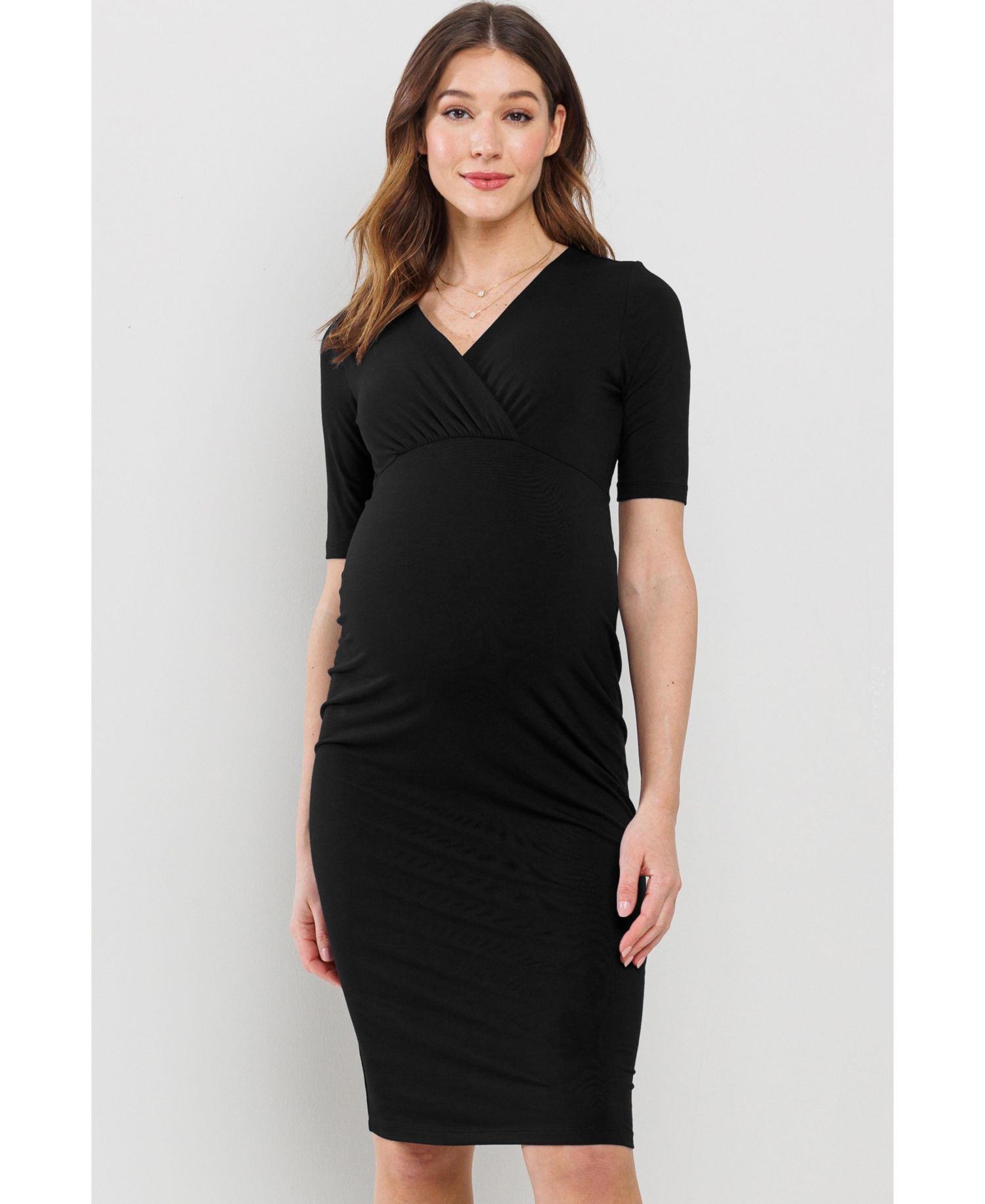 Women's Wrap V-Neck Nursing Midi Dress