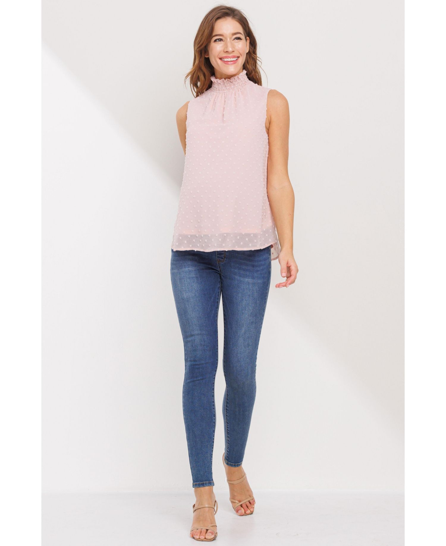 Maternity Swiss Dot Mock Neck Sleeveless Blouse