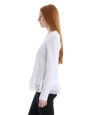 Women's V-Neck Mixed Media Long Sleeve Tee