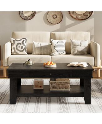 Coffee Table Center Table with Drawer and Storage Shelf, Large Coffee Tables Living Room, Sturdy and Easy to Clean