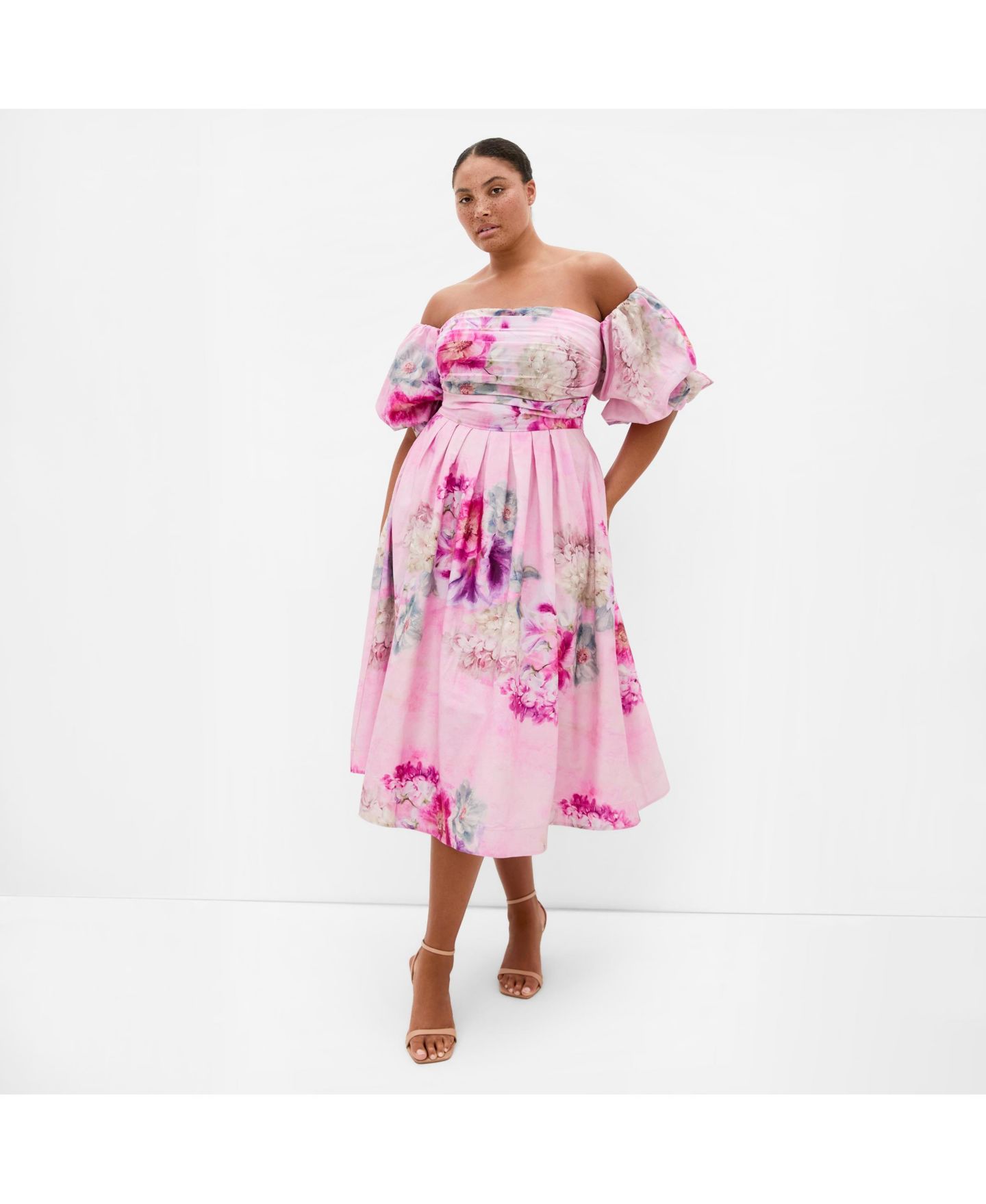 Женское платье CITY CHIC Rosalee Garden Print Puff Sleeve Midi, цвет: Gilded Garden — фото 1