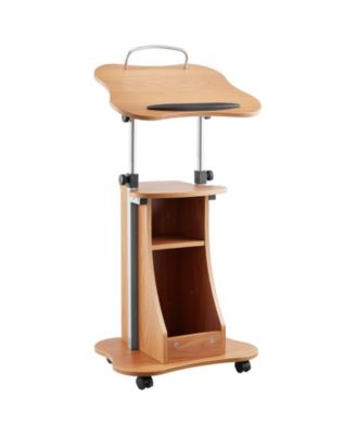  Wooden Podium with Lockable Wheels, Height Adjustable