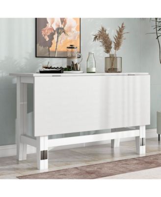 Farmhouse Extendable Dining Table with Folding Drop Leaf, Space-Saving Wood Table for Kitchen and Living Room