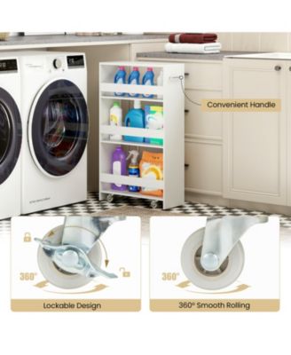 4-Tier Slim Rolling Kitchen Cart with Open Shelves and Guard Rails