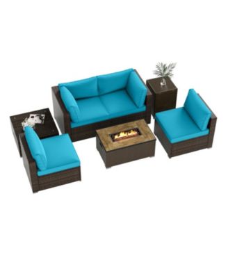 7 Piece Outdoor Furniture Set with Fire Pit Table and Propane Tank Cover