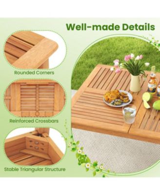 6-Person Outdoor Acacia Wood Rectangular Dining Table with Umbrella Hole