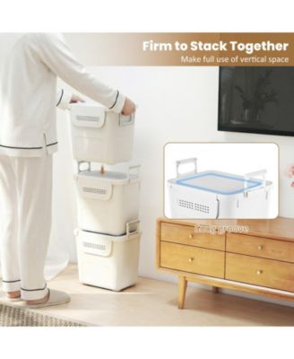 3-Piece Stackable PP Storage Bins with Front Door and Side Handles, 32 QT Each