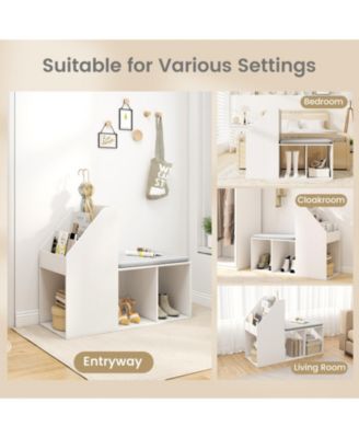 Shoe Storage Bench with Removable Cushion and 6 Open Compartments