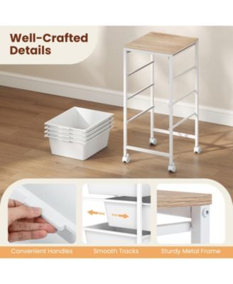 5-Drawer Rolling Storage Cart with Wooden Tabletop, Metal Frame and Lockable Casters