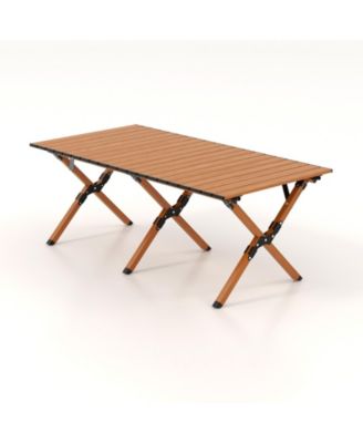 Lightweight Aluminum Camping Table with Wood Grain Top