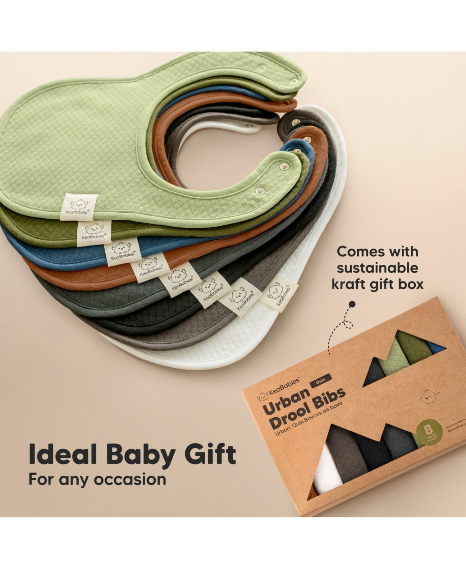 8pk Quin Baby Bibs for Drooling and Teething, Cotton Drool Bibs, Newborn Baby Boys, Baby Girls Bibs