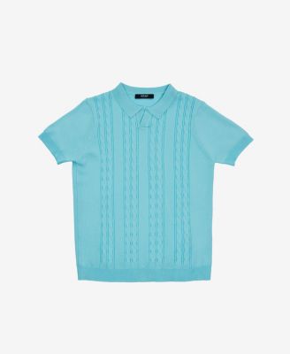 Boys 4-18 Cable Knit Short Sleeve Johnny Collar Sweater Polo