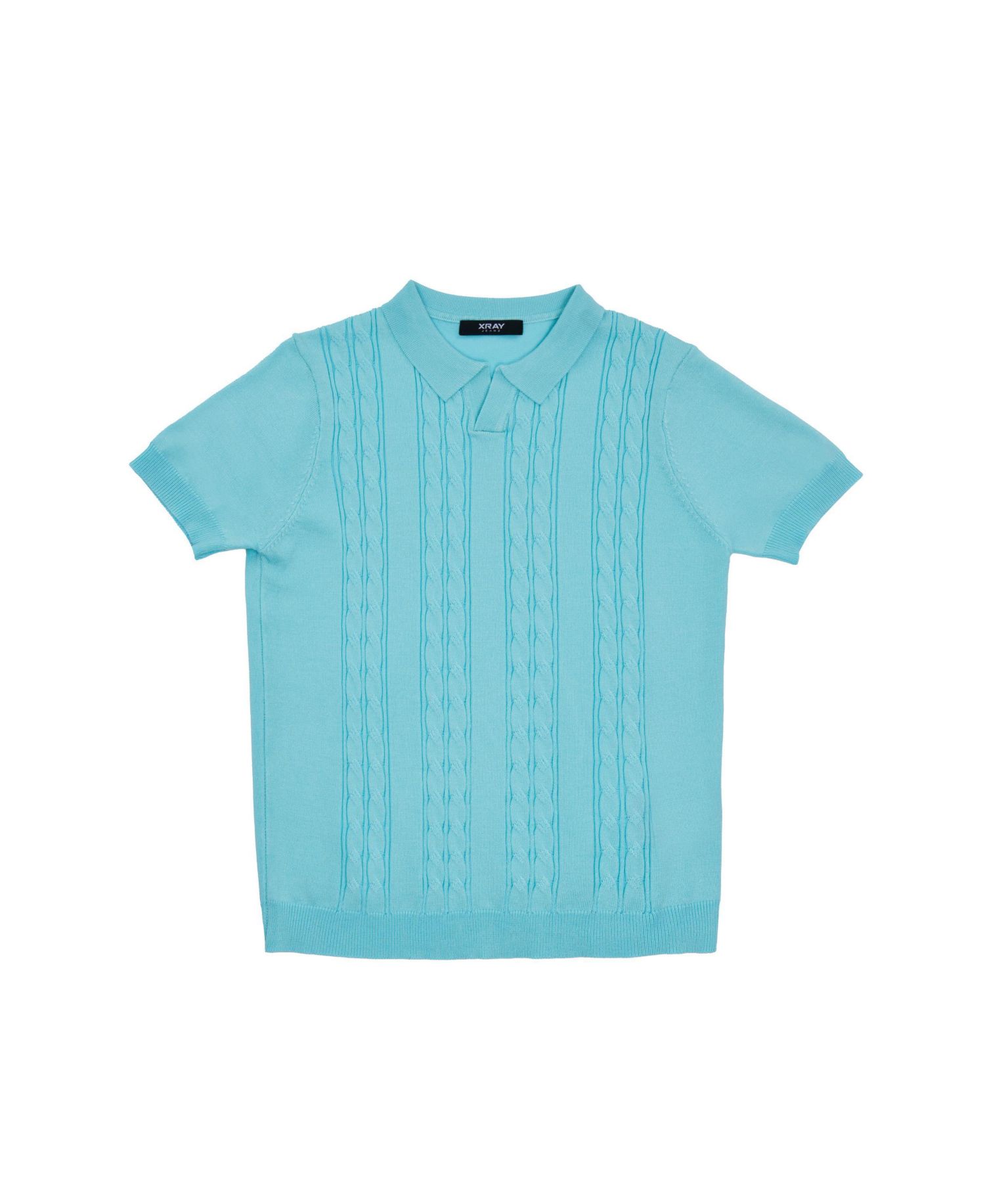 Boys Boy's Size 4-18 Cable Knit Short Sleeve Johnny Collar Sweater Polo