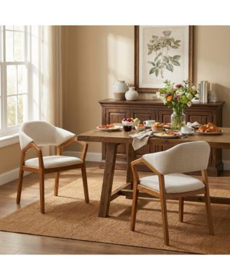 Dining Chair Set of 2, Chenille Upholstered Armchair, Wooden Kitchen Chairs with Curved Backrest for Dining Room, Small Spaces