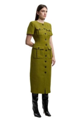 Women's Textured Tweed Tailored Midi Dress