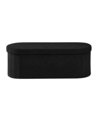 Oval Storage Ottoman Bench, Foldable Teddy Fleece End of Bed Bench, 660 lbs Capacity