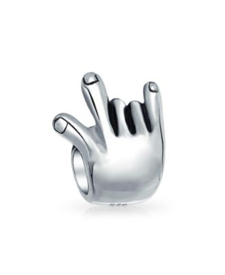 I Love You Hand Sign Symbol Charm Bead .925 Sterling Silver for Bracelet
