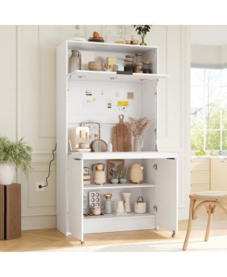 Multifunctional Kitchen Pantry with Hutch and Workstation