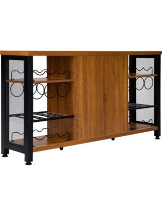 Industrial Bar Cabinet with Wine Racks and Glass Holders, Metal Mesh Door Sideboard