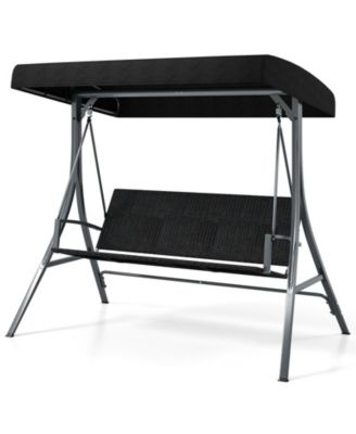 3-Person Canopy Porch Swing with Stand, Wicker Seat Back, 1000 lbs Capacity, 75.5 x 65 in