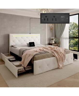 Bed Frame with LED Light and 4 Storage Drawers