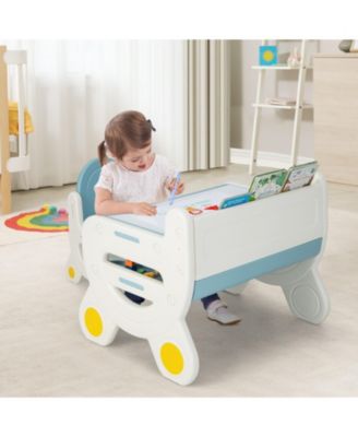 Kids Drawing Table and Chair Set with Erasable Graffiti Desktop and Built-In Storage
