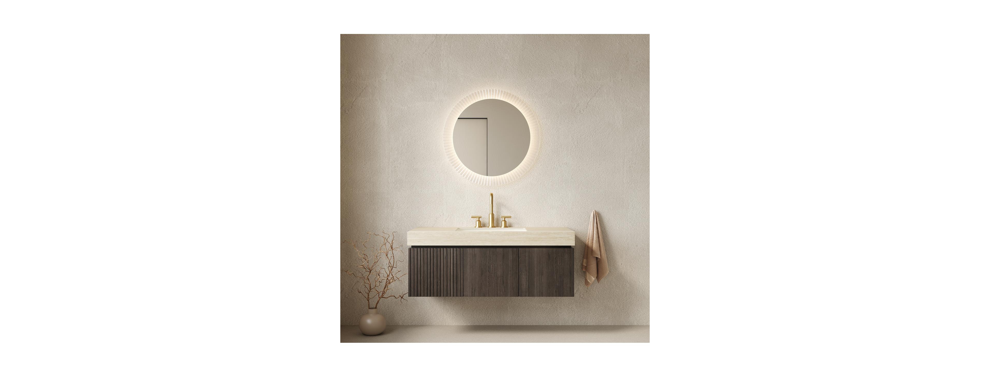 Sillysis 30 Inch Bathroom Vanity with Travertine Pattern Sintered Stone Top, Ceramic Undermount Sink, Soft Close Cabinet
