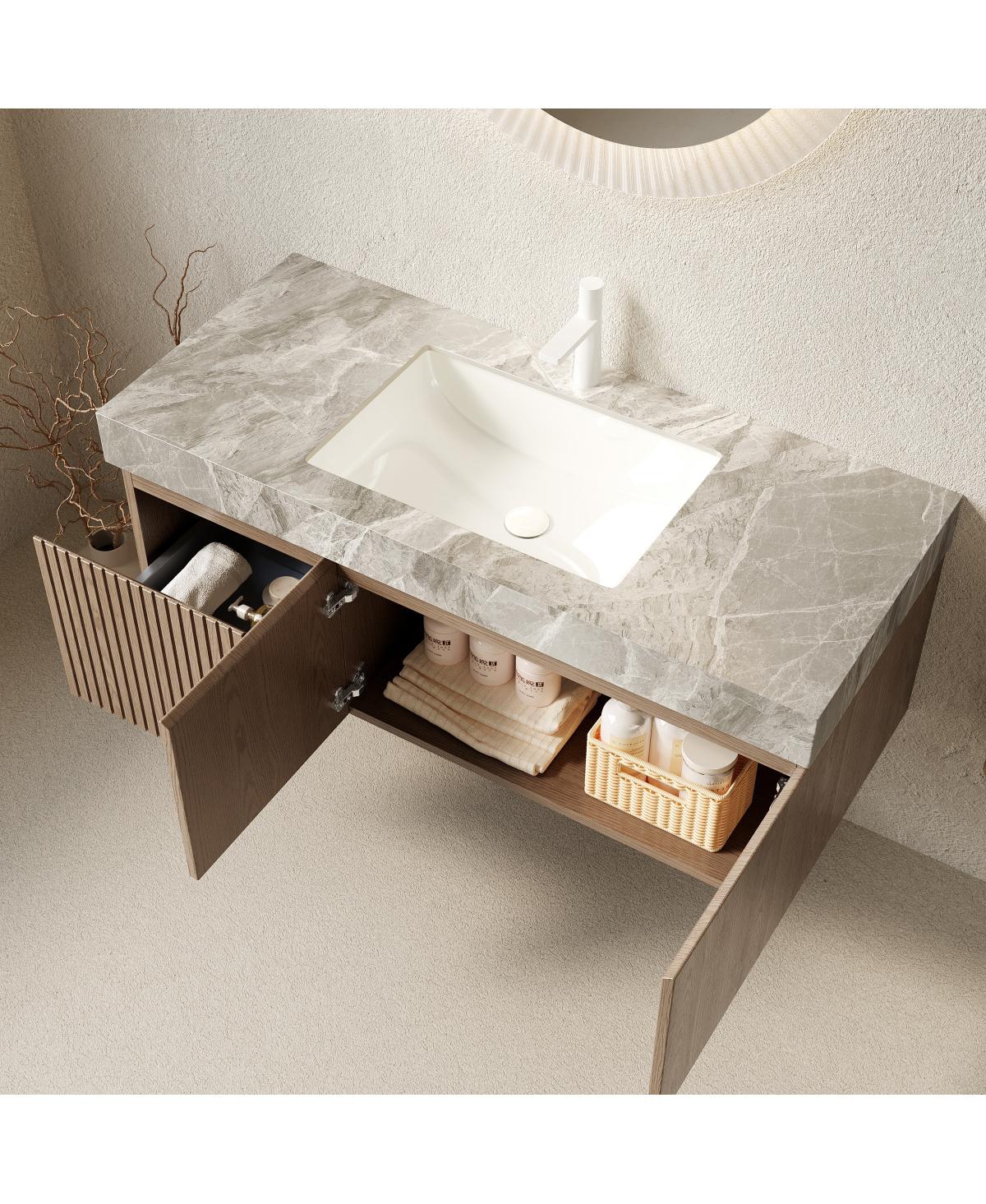 Sillysis Inch Italian Wall Mount Bathroom Vanity with Sintered Stone Countertop, Ceramic Sink, Soft Close Cabinet
