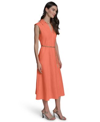Women's Collared Chain Belt Midi Dress