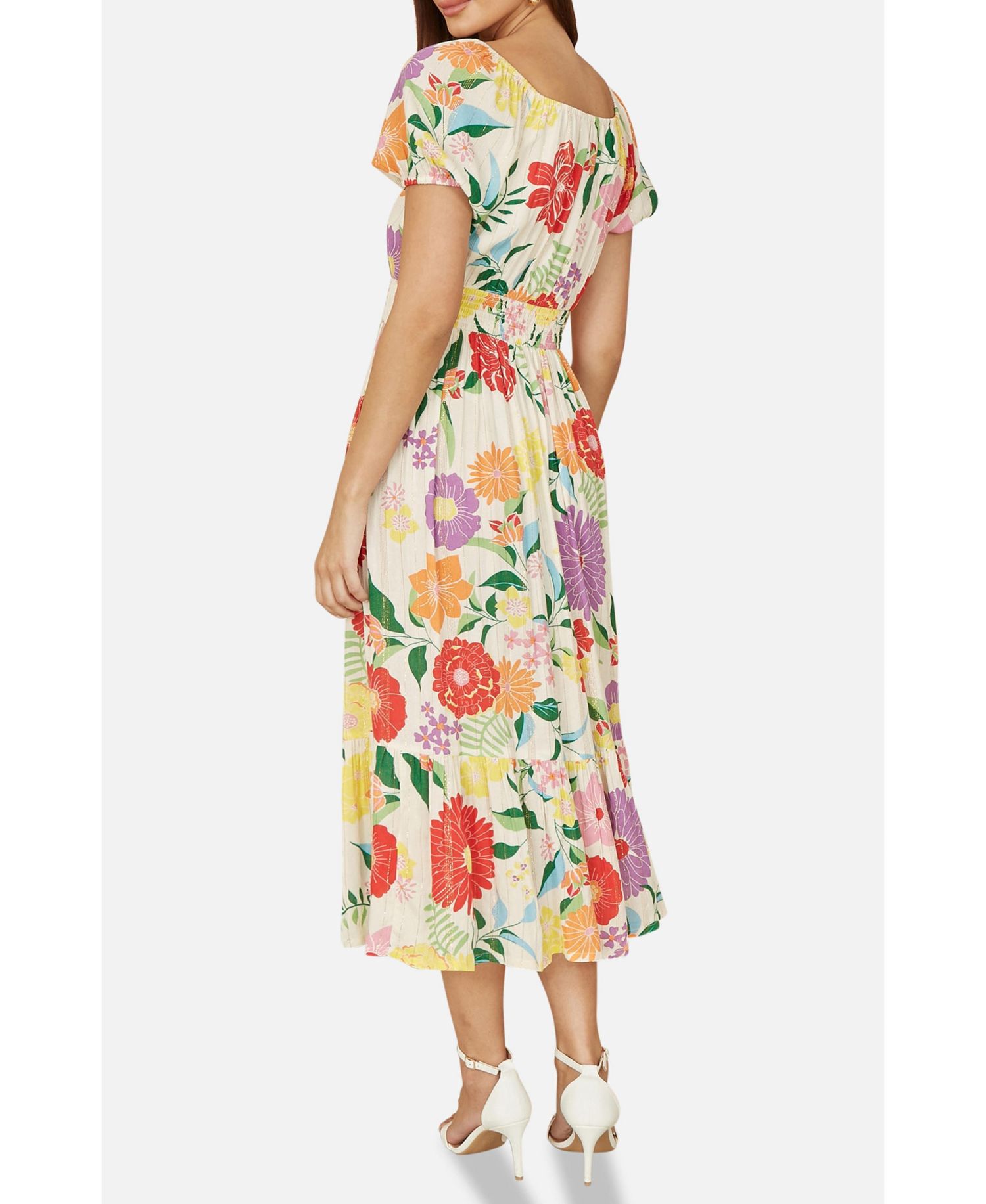 Women's Short Sleeve Square Neck Midi Dress