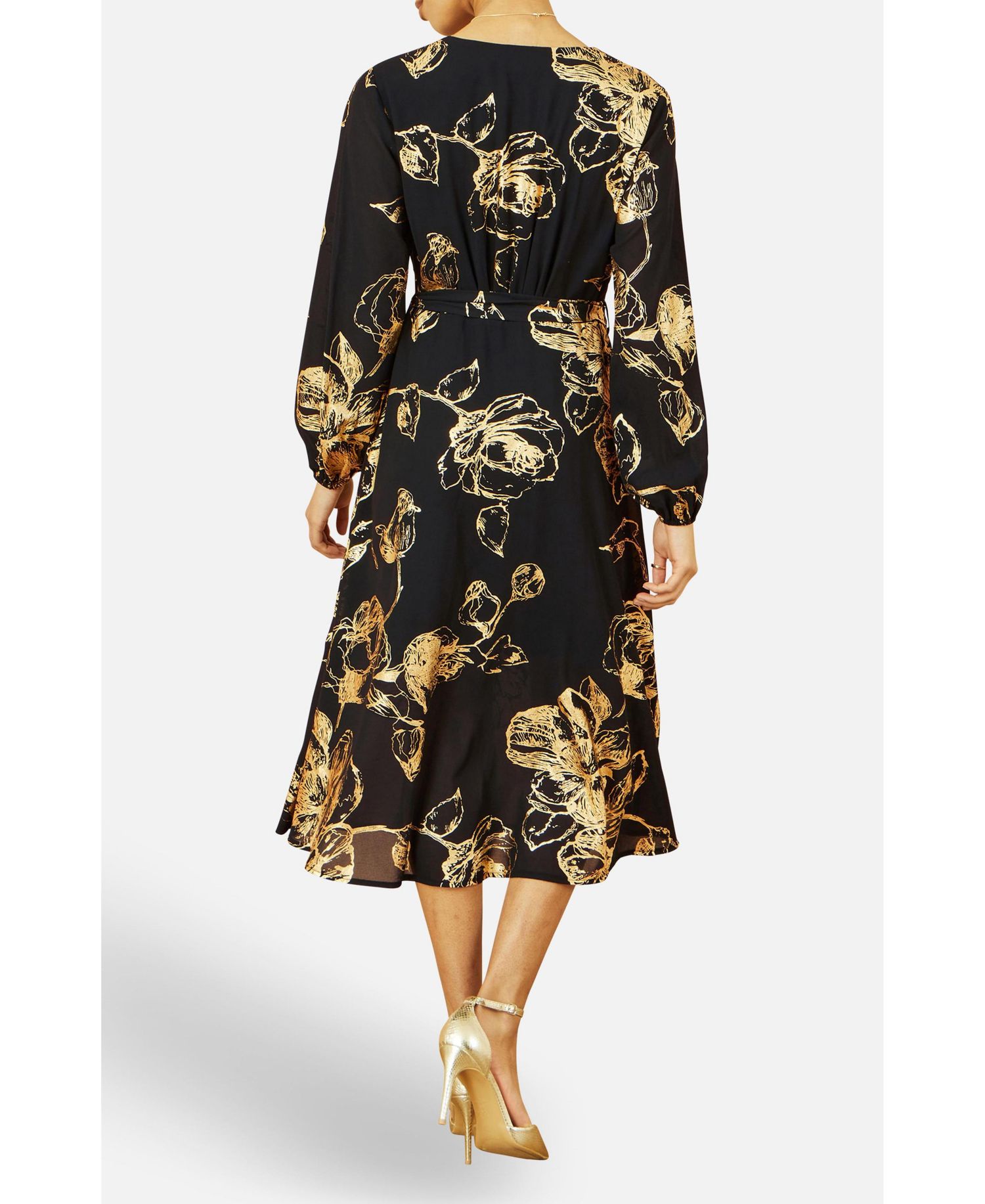 Women's Foil Rose Print Midi Dress