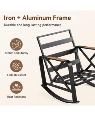 Outdoor Rocking Chair with Cushions, Patio Rocking Chair with Steel Frame and Olefin Fabric Seat
