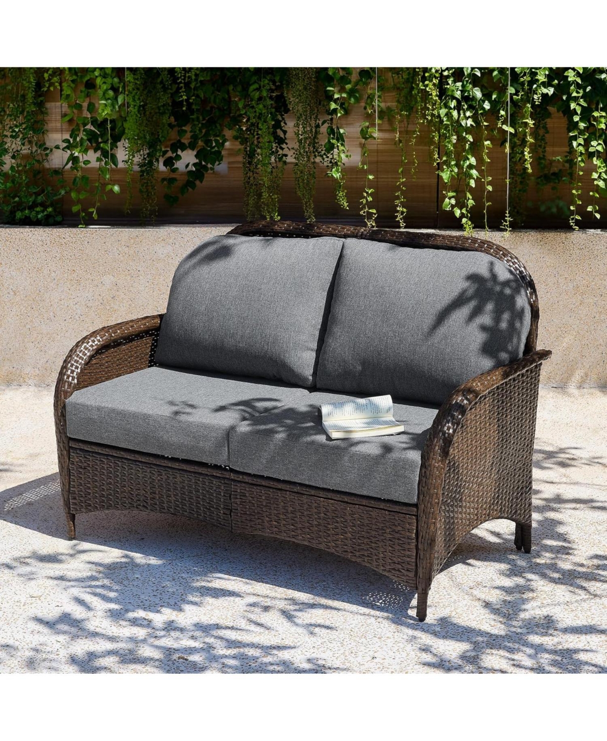 Tribesigns Outdoor Wicker Loveseat with Cushions, 2-Seater Patio Sofa, All-Weather Pe Rattan Outdoor Furniture